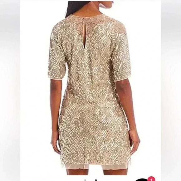 NWT Aidan Mattox Fully Beaded Trapeze Cocktail Dress in Champagne. Size 14 - Picture 2 of 14